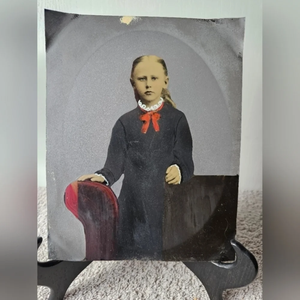 Vintage Full Plate Tintype Photo Young Girl